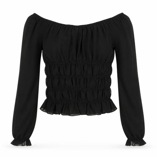 Womens UK Size 10 Iceni by Lella of London Black Peasant Blouse