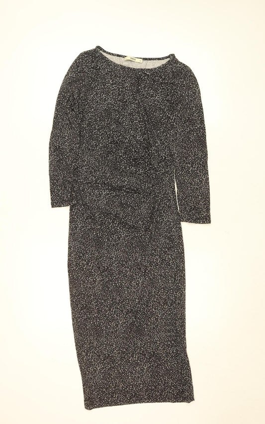 Oasis Women’s Black Geometric Bodycon Midi Dress XS Long Sleeve