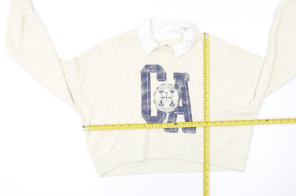 Hollister Women Beige Collared Pullover Sweatshirt S CA Print