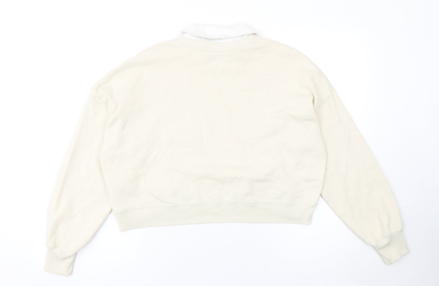 Hollister Women Beige Collared Pullover Sweatshirt S CA Print