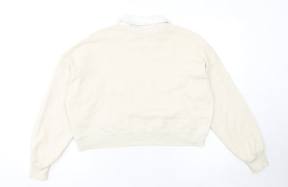 Hollister Women Beige Collared Pullover Sweatshirt S CA Print