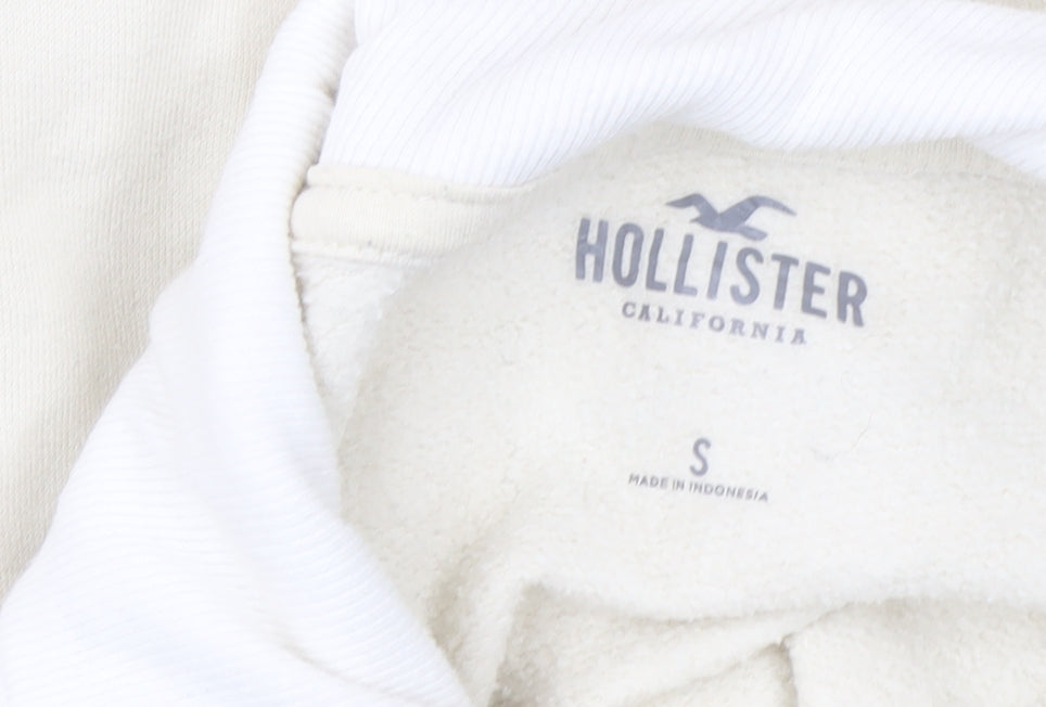 Hollister Women Beige Collared Pullover Sweatshirt S CA Print