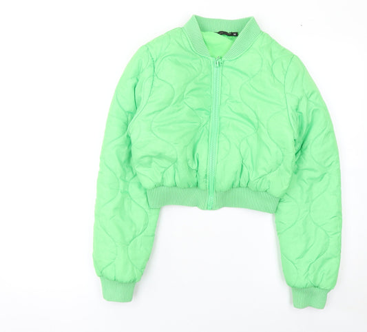 I Saw It First Womens Green Cropped Quilted Bomber Jacket Size M