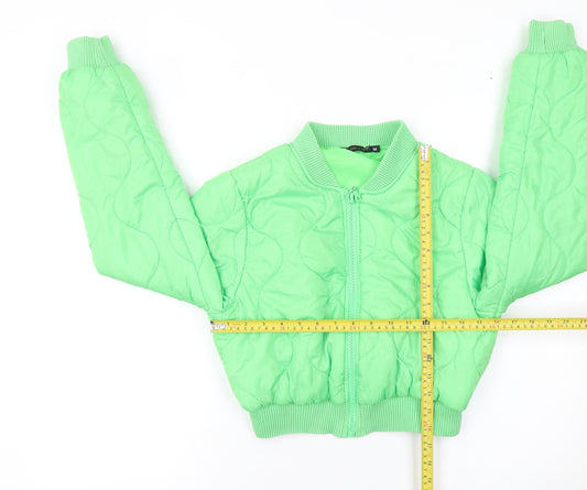 I Saw It First Womens Green Cropped Quilted Bomber Jacket Size M