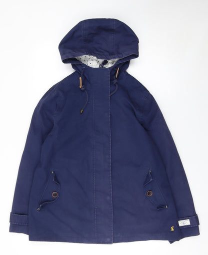 Joules Women Blue Hooded Parka Jacket Size 16 Cotton Lined