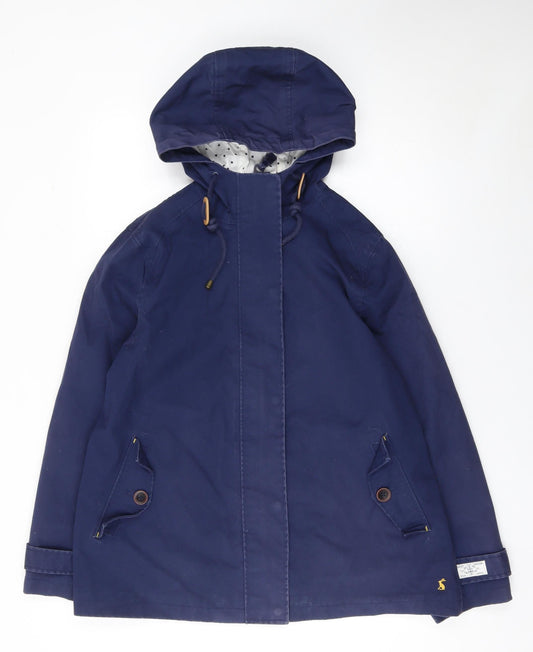Joules Women Blue Hooded Parka Jacket Size 16 Cotton Lined