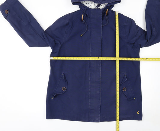 Joules Women Blue Hooded Parka Jacket Size 16 Cotton Lined