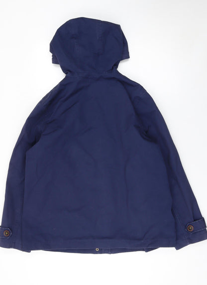 Joules Women Blue Hooded Parka Jacket Size 16 Cotton Lined