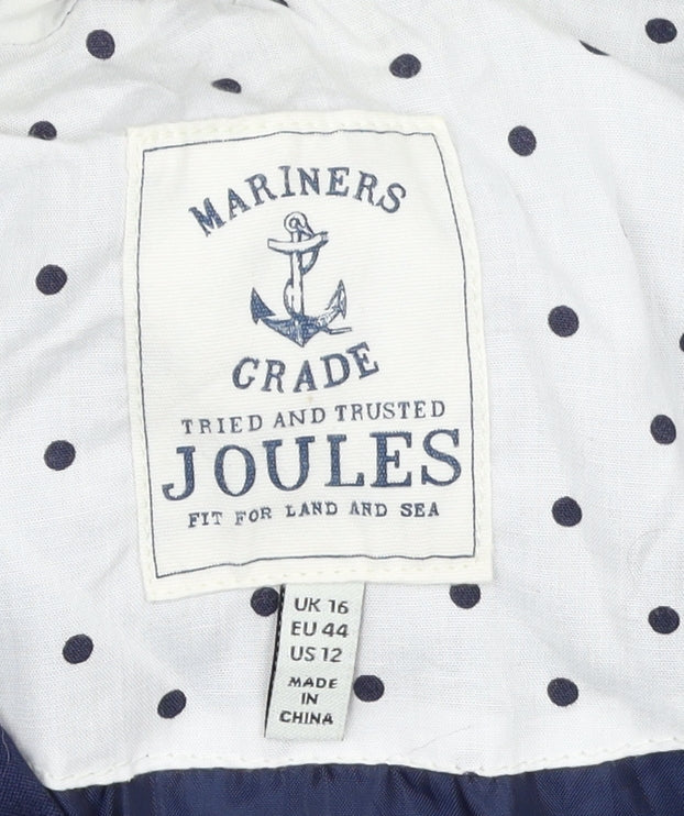 Joules Women Blue Hooded Parka Jacket Size 16 Cotton Lined