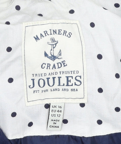 Joules Women Blue Hooded Parka Jacket Size 16 Cotton Lined