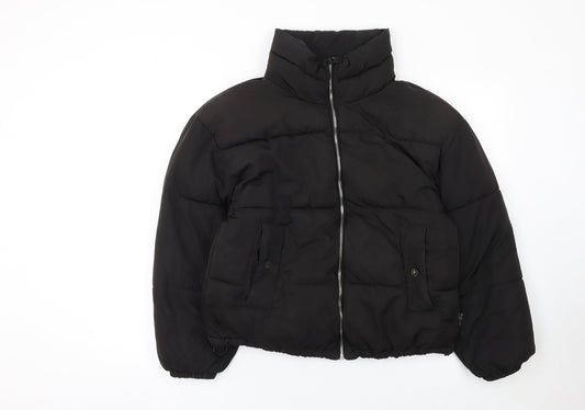 Pull&Bear Women’s Black Puffer Jacket Size S Winter Quilted Zip