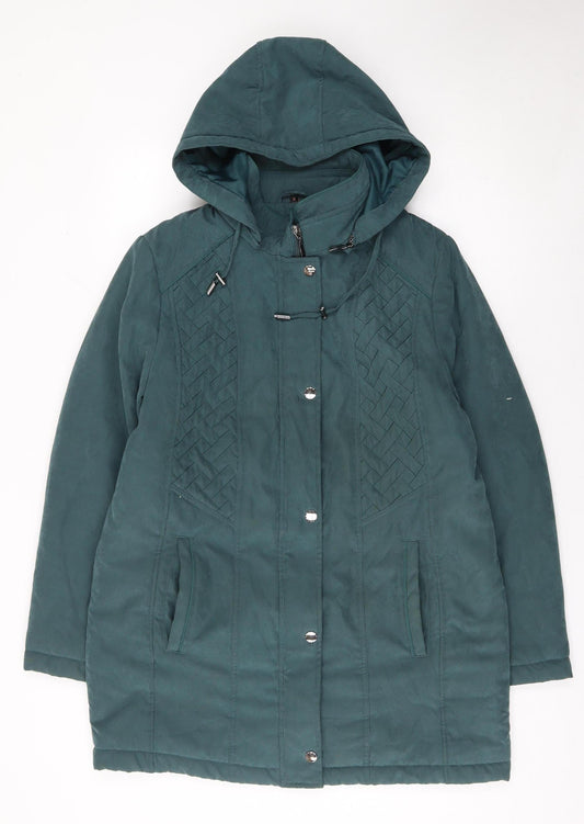 Klass Women’s Green Hooded Mid-Length Parka Coat Size M