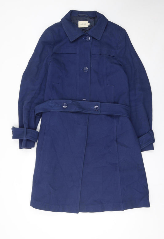 Reiss Women's Blue Mid-Length Trench Coat Belted Cotton L