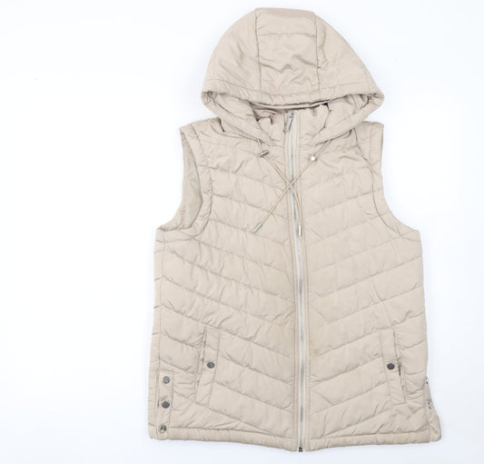M&Co Women Beige Hooded Quilted Puffer Waistcoat UK 12