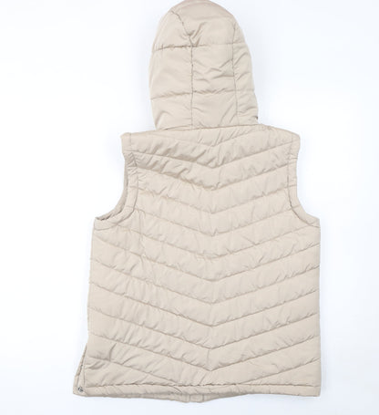 M&Co Women Beige Hooded Quilted Puffer Waistcoat UK 12