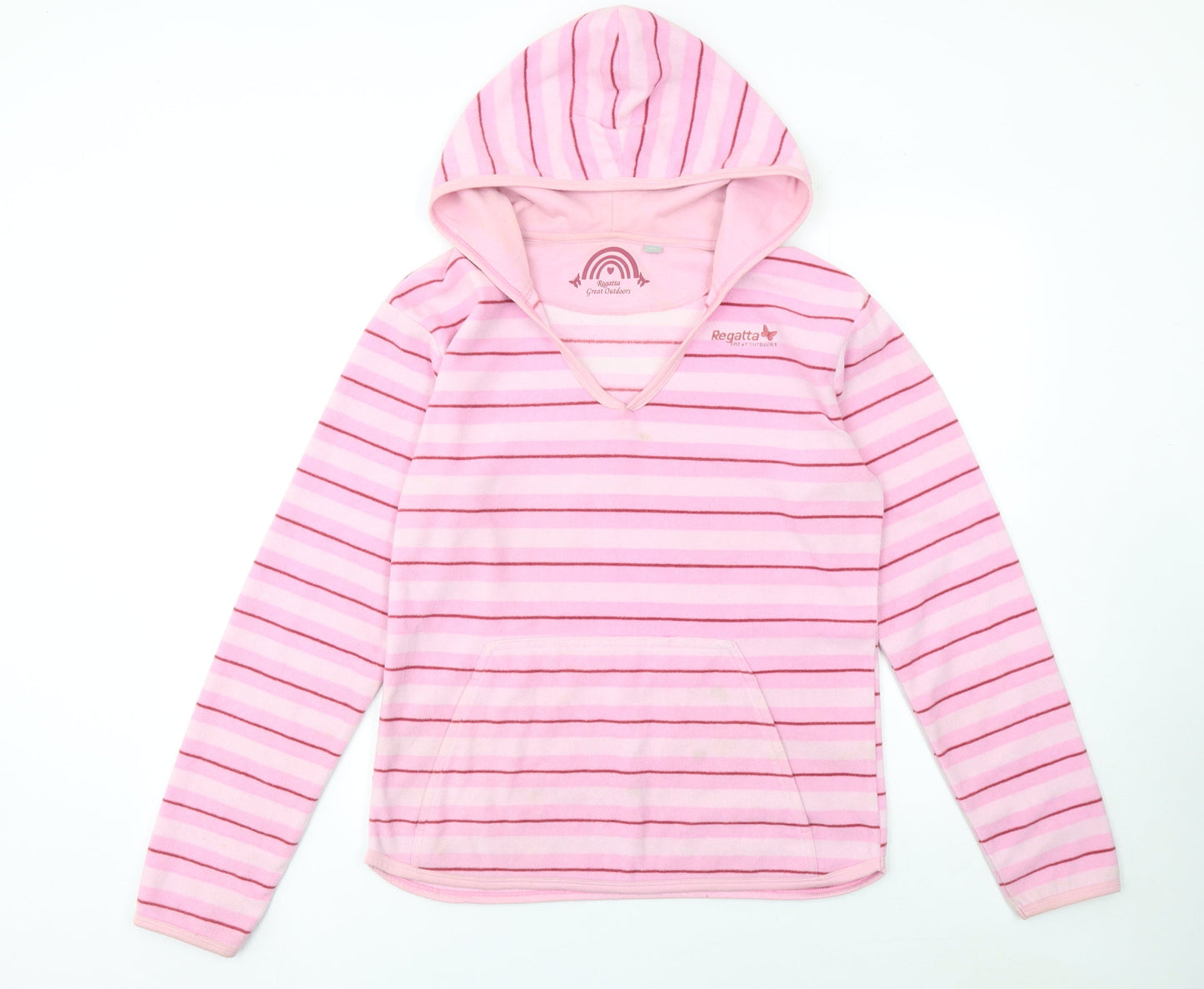 Regatta Women's Pink Striped Fleece Hoodie Size 14 V-Neck Pullover