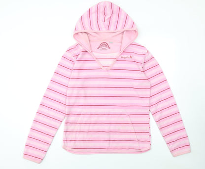 Regatta Women's Pink Striped Fleece Hoodie Size 14 V-Neck Pullover