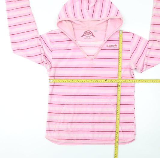 Regatta Women's Pink Striped Fleece Hoodie Size 14 V-Neck Pullover