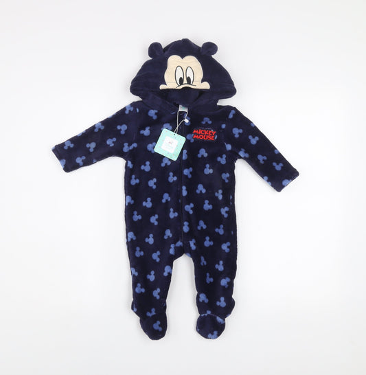 Disney Baby Blue Fleece Mickey Mouse Hooded One Piece Sleepsuit 9 Months