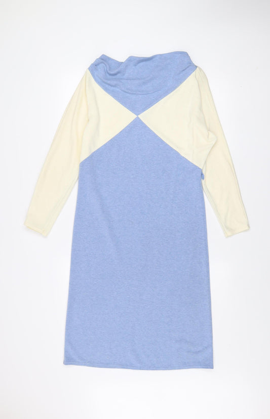 Marks and Spencer Women Blue Colourblock Shift Dress Size 10 Long Sleeve Retro