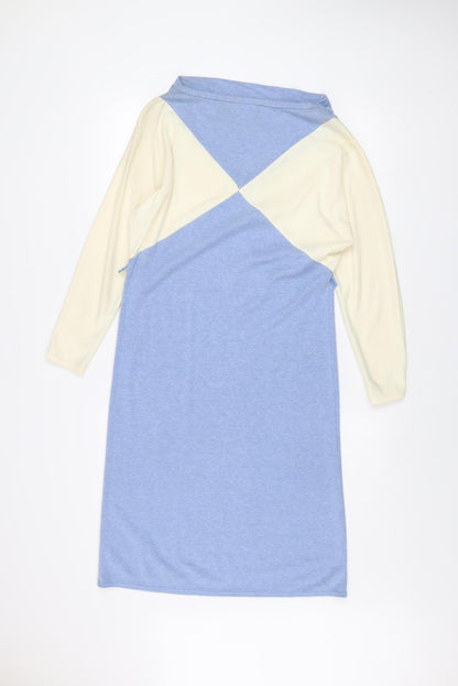 Marks and Spencer Women Blue Colourblock Shift Dress Size 10 Long Sleeve Retro