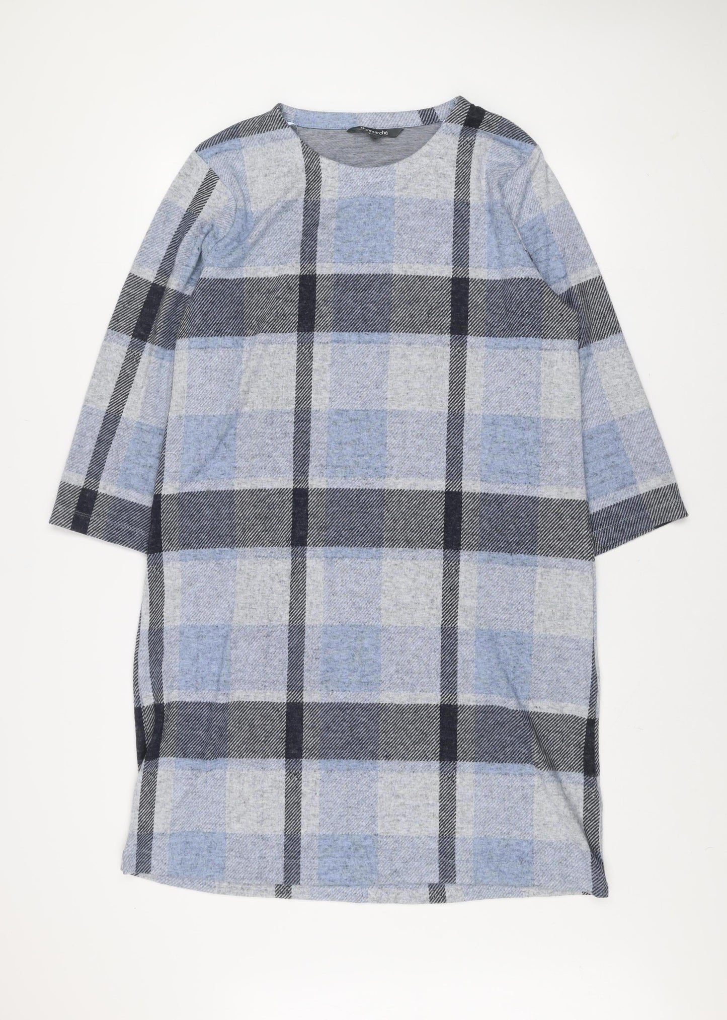 Bonmarché Women Blue Check Shift Dress Size 16 Long Sleeve