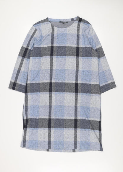 Bonmarché Women Blue Check Shift Dress Size 16 Long Sleeve