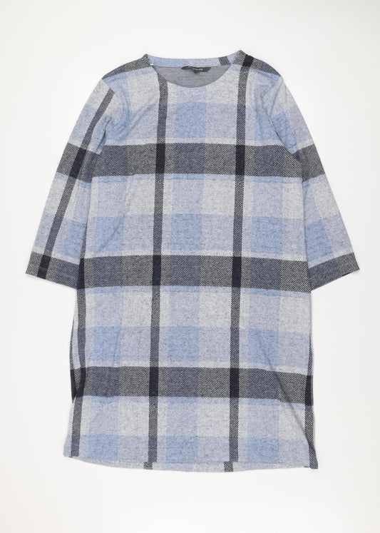 Bonmarché Women Blue Check Shift Dress Size 16 Long Sleeve