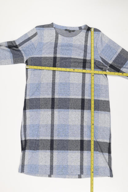 Bonmarché Women Blue Check Shift Dress Size 16 Long Sleeve