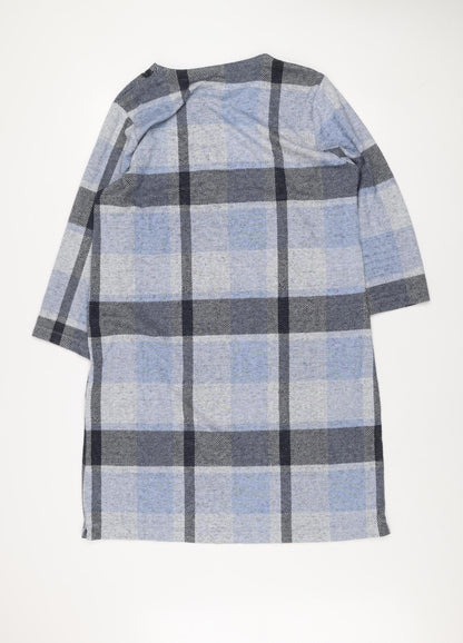 Bonmarché Women Blue Check Shift Dress Size 16 Long Sleeve