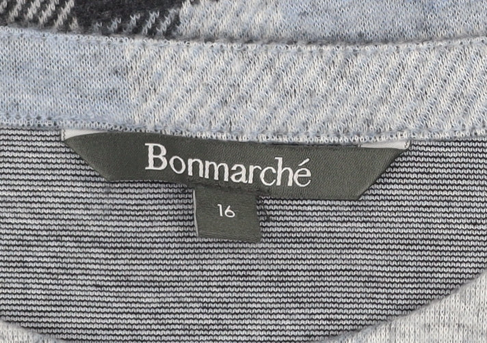 Bonmarché Women Blue Check Shift Dress Size 16 Long Sleeve
