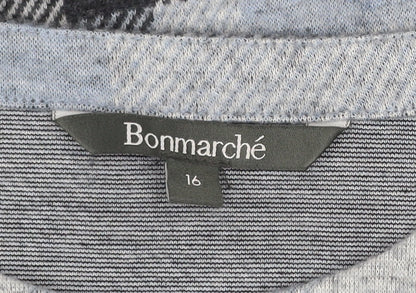Bonmarché Women Blue Check Shift Dress Size 16 Long Sleeve