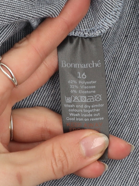 Bonmarché Women Blue Check Shift Dress Size 16 Long Sleeve