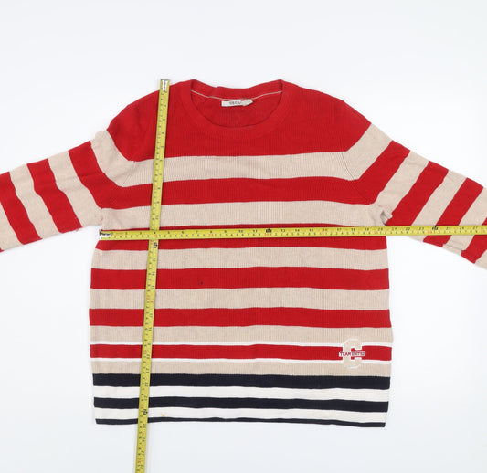 Cecil Men’s Red Beige Striped Cotton Knit Jumper L