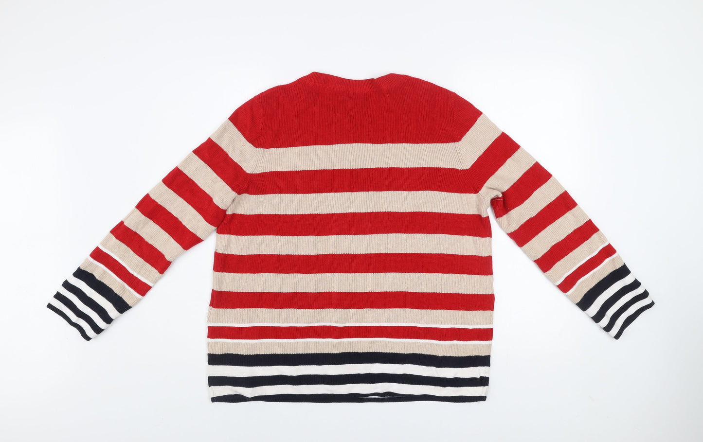 Cecil Men’s Red Beige Striped Cotton Knit Jumper L