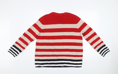 Cecil Men’s Red Beige Striped Cotton Knit Jumper L