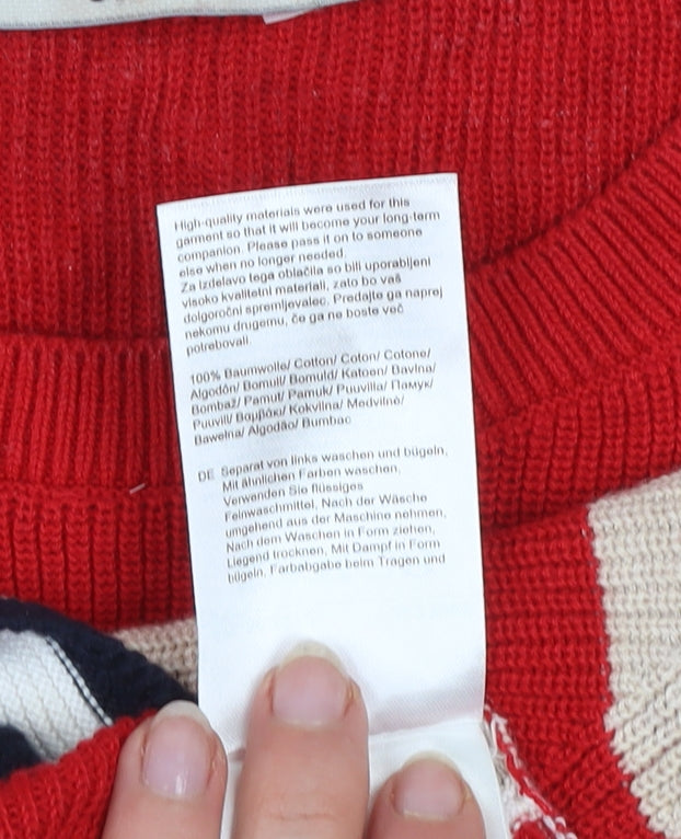 Cecil Men’s Red Beige Striped Cotton Knit Jumper L