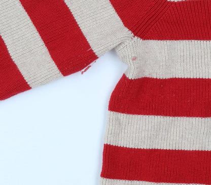 Cecil Men’s Red Beige Striped Cotton Knit Jumper L