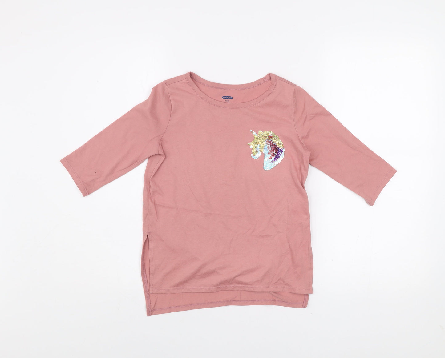Girls UK Size 6-7 Years Old Navy Pink Basic T-Shirt