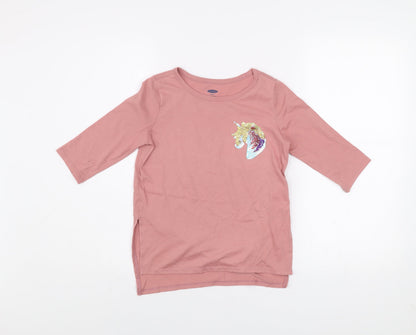 Girls UK Size 6-7 Years Old Navy Pink Basic T-Shirt