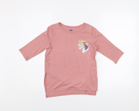Girls UK Size 6-7 Years Old Navy Pink Basic T-Shirt