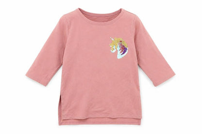 Girls UK Size 6-7 Years Old Navy Pink Basic T-Shirt