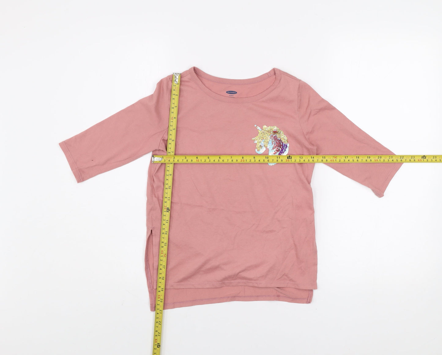 Girls UK Size 6-7 Years Old Navy Pink Basic T-Shirt