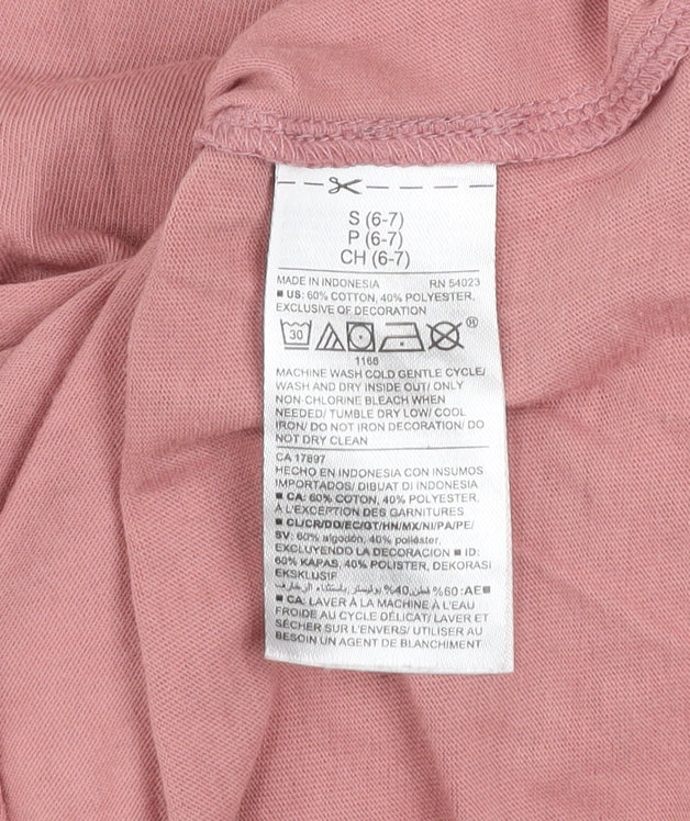 Girls UK Size 6-7 Years Old Navy Pink Basic T-Shirt