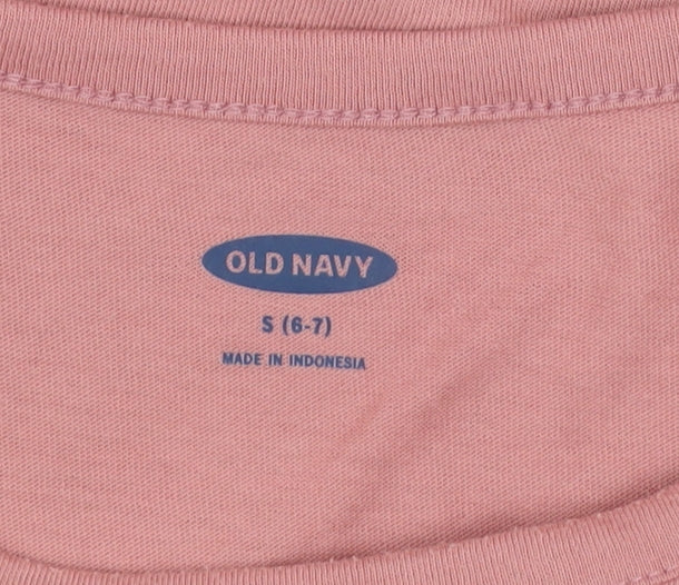 Girls UK Size 6-7 Years Old Navy Pink Basic T-Shirt