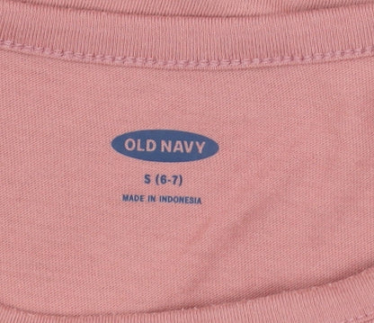Girls UK Size 6-7 Years Old Navy Pink Basic T-Shirt