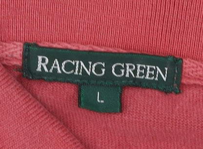 Mens UK Size L Racing Green Red Henley Sweatshirt