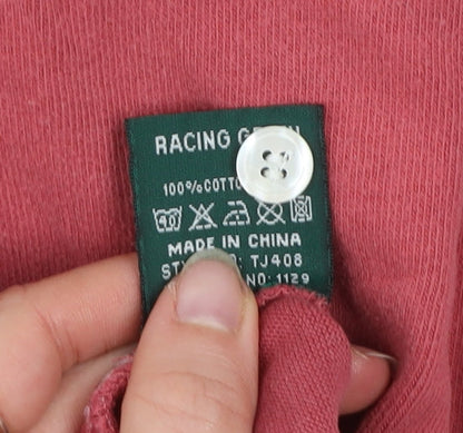 Mens UK Size L Racing Green Red Henley Sweatshirt