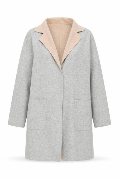 Marks & Spencer Women Grey Beige Coatigan Size 14 Petite Wool Blend