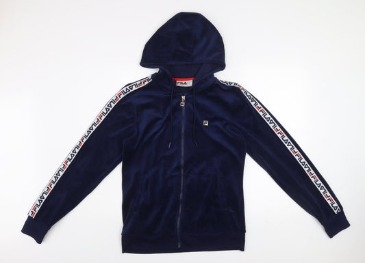 FILA Men's Blue Velour Track Jacket Hoodie Size M Full Zip Sportswear